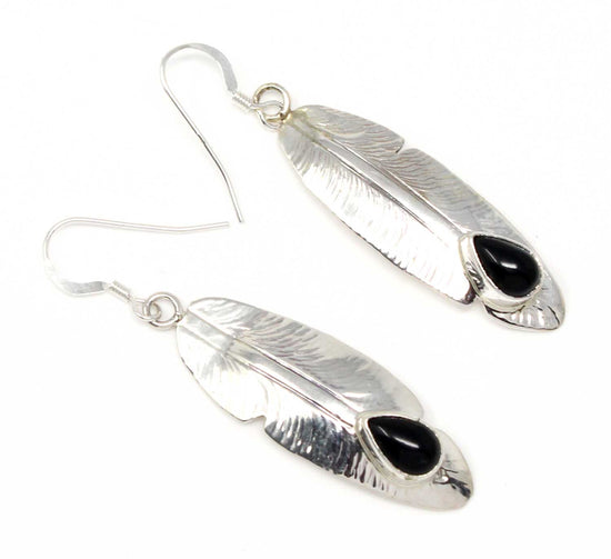 Sterling Silver & Jet Feather Earrings