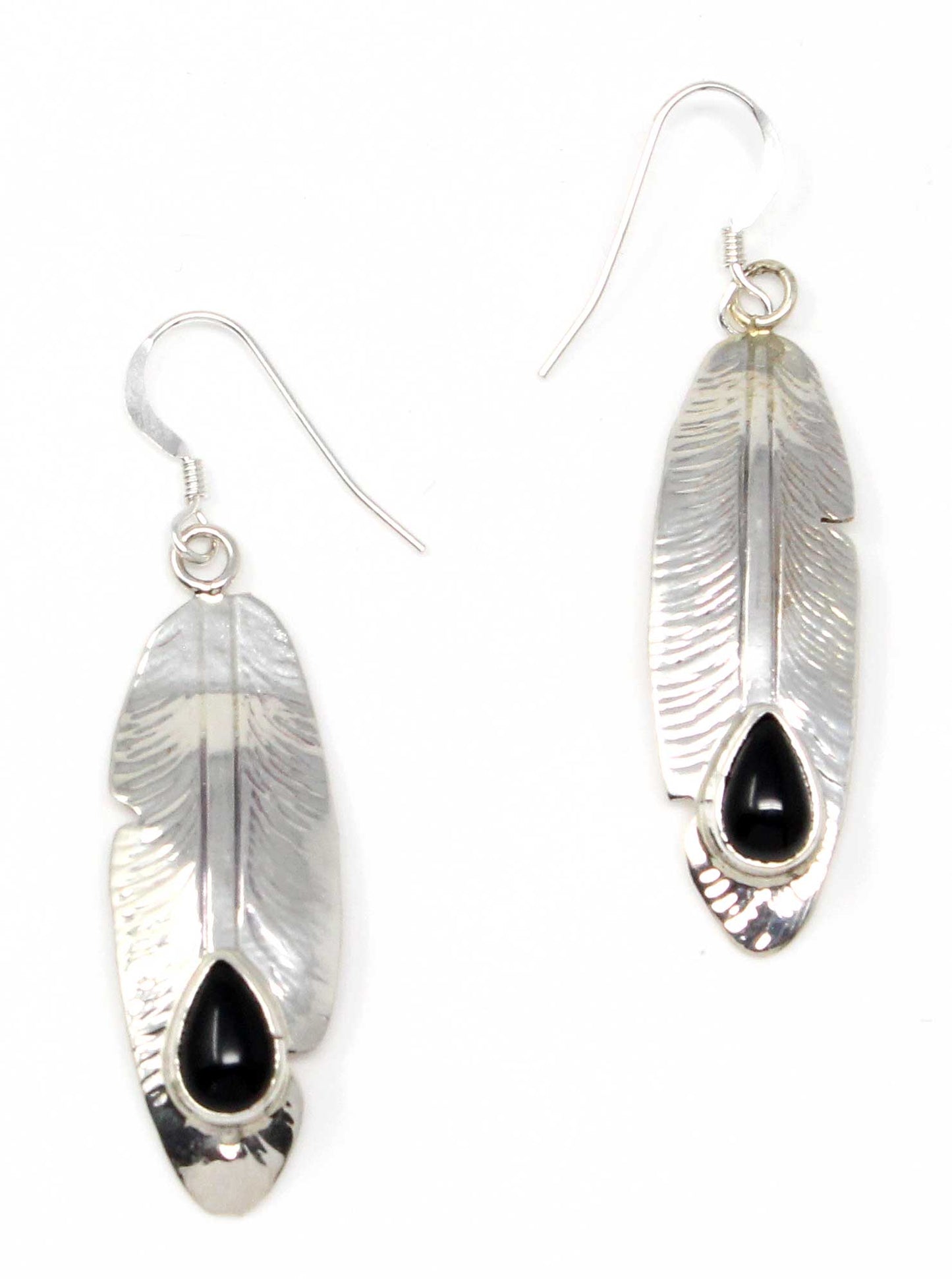 Load image into Gallery viewer, Sterling Silver &amp;amp; Jet Feather Earrings
