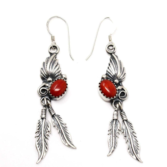 Coral Leaf & Feather Dangles