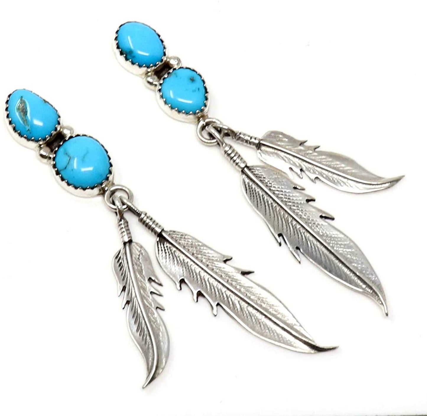 Load image into Gallery viewer, Two Stone Turquoise Dangle Earrings
