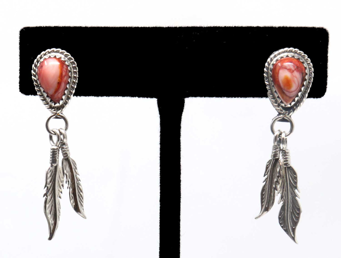 Orange Spiny Oyster Feather Earrings