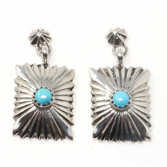 Navajo Sterling Silver & Turquoise Rectangular Dangle Earrings
