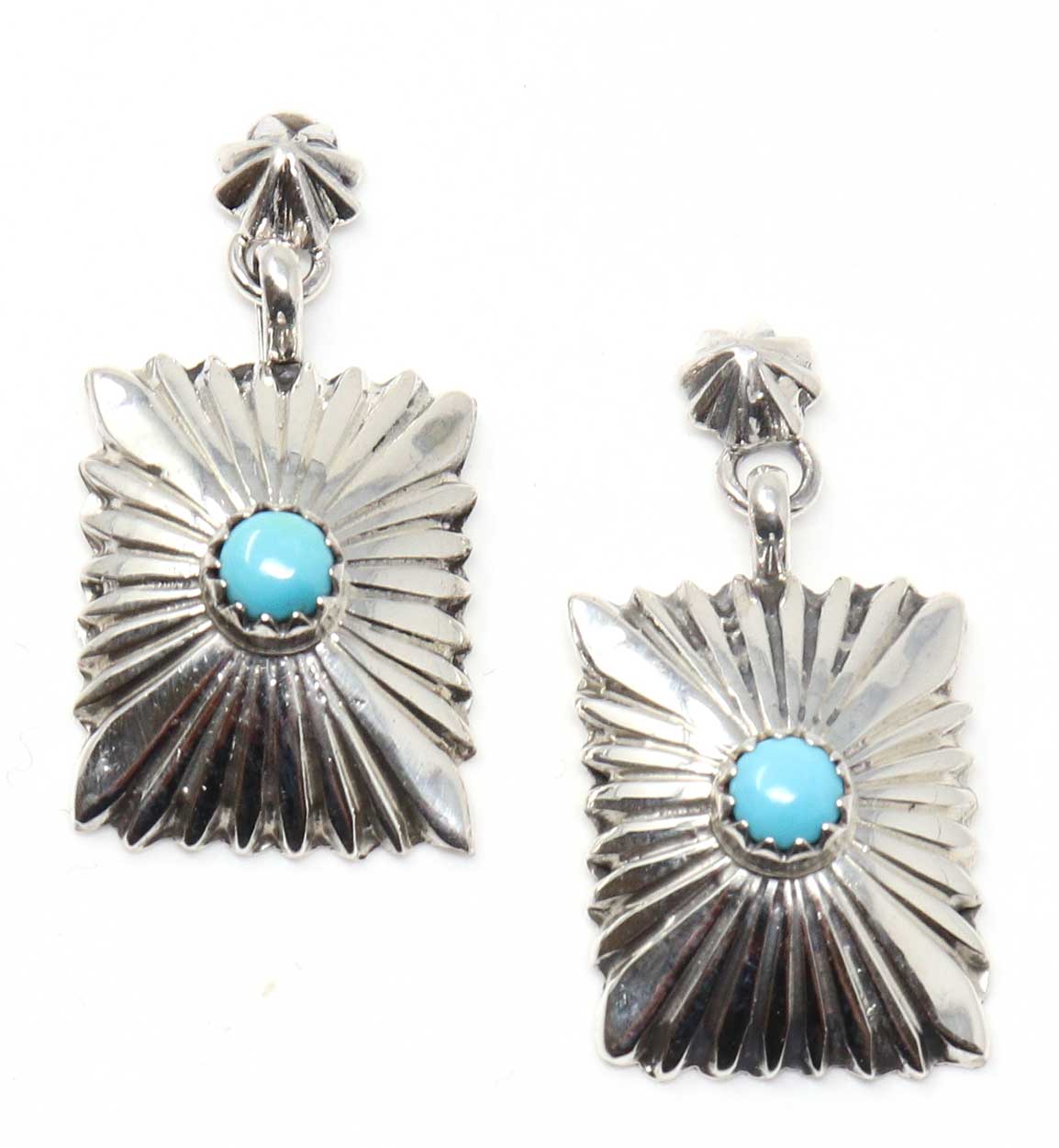Load image into Gallery viewer, Navajo Sterling Silver &amp;amp; Turquoise Rectangular Dangle Earrings

