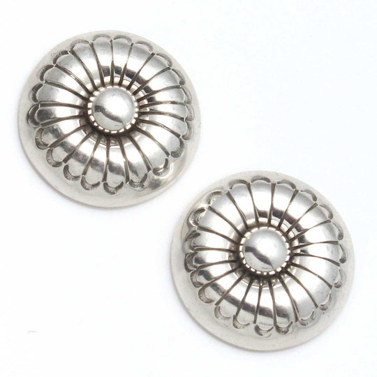 Navajo Stamped  Silver Button Earrings By Yazzie