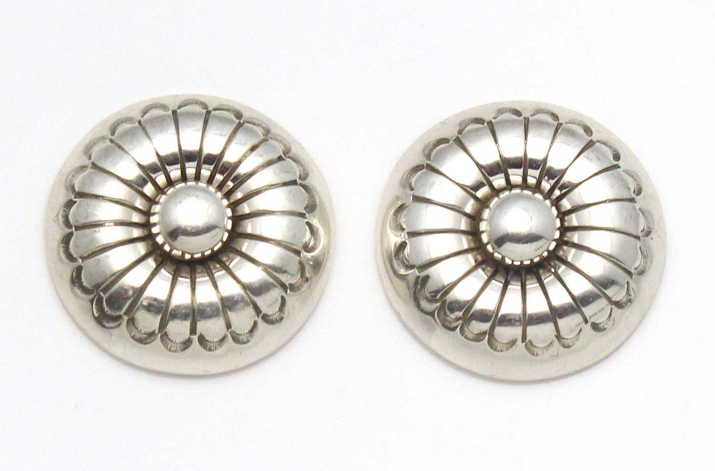 Navajo Stamped  Silver Button Earrings By Yazzie