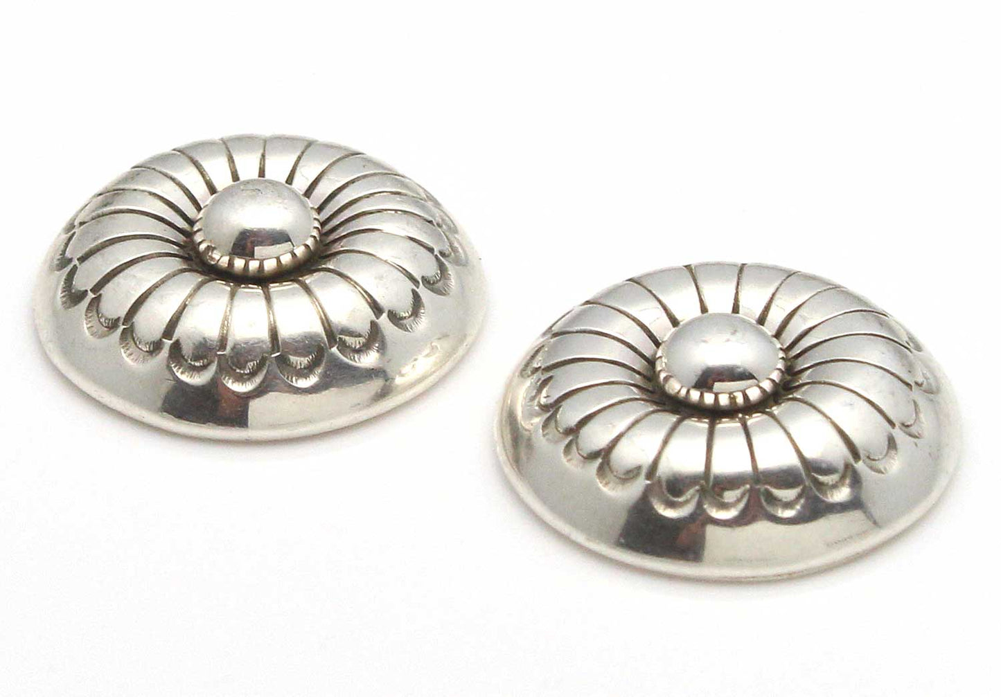 Navajo Stamped  Silver Button Earrings By Yazzie