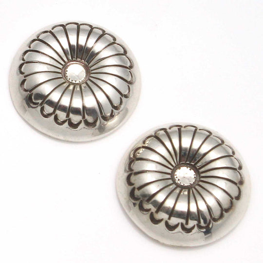 Navajo Stamped  Silver Button Earrings By Yazzie