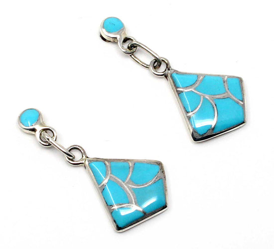 Zuni Turquoise Channel Inlay Dangle Earrings by Leekya