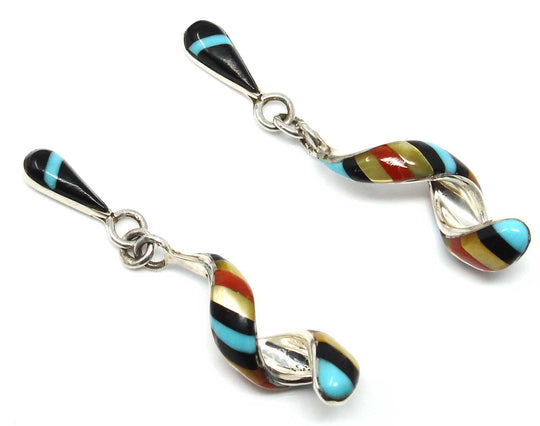 Zuni Multi-Color Silver Spiral Earrings by Edaakie