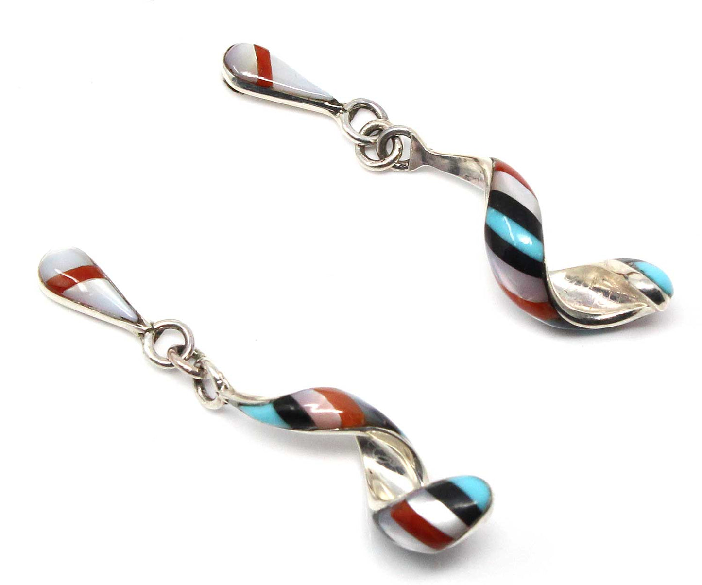 Zuni Multi-Color Silver Spiral Earrings by Edaakie