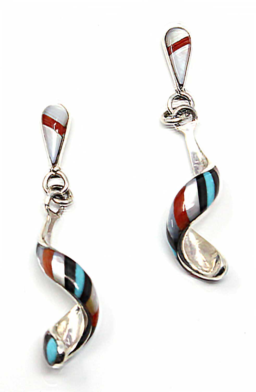 Zuni Multi-Color Silver Spiral Earrings by Edaakie