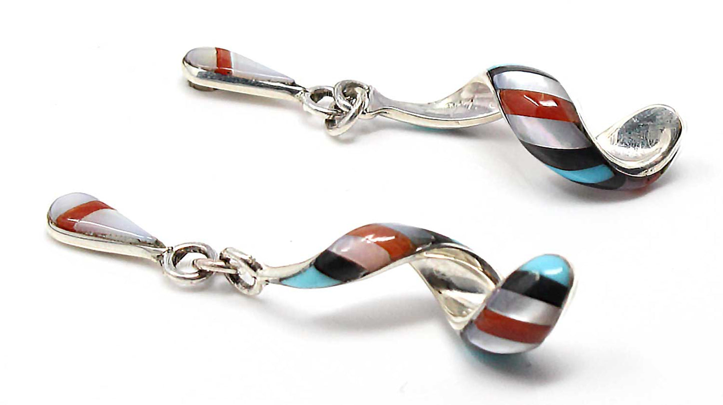 Zuni Multi-Color Silver Spiral Earrings by Edaakie