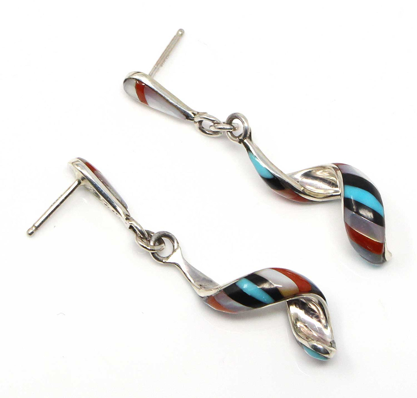 Zuni Multi-Color Silver Spiral Earrings by Edaakie