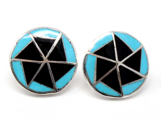 Zuni Turquosie & Jet Stud Earrings by Chavez