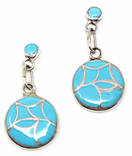 Zuni Turquoise Inlay Dangle Earrings By Leekya