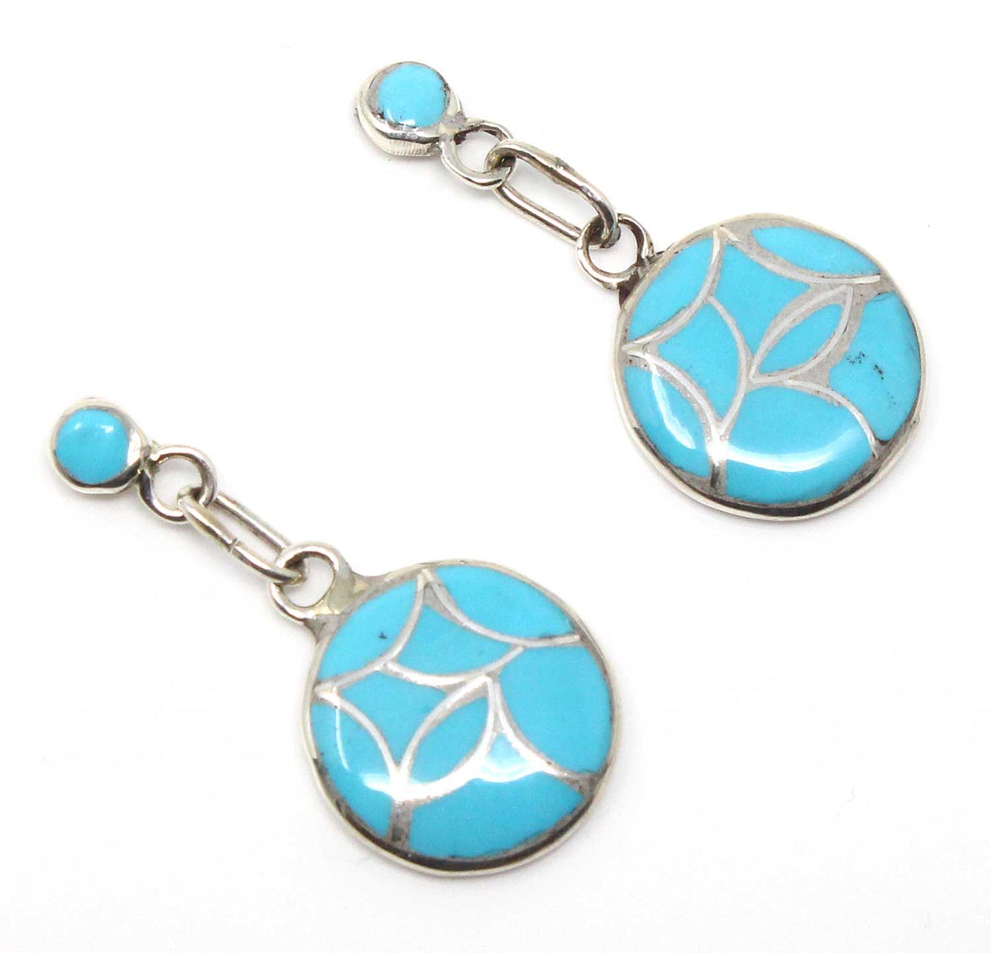 Zuni Turquoise Inlay Dangle Earrings By Leekya