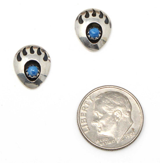 Load image into Gallery viewer, Navajo Silver &amp;amp; Lapis Bear Paw Earrings
