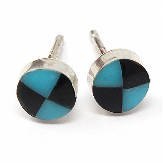 Load image into Gallery viewer, Zuni Silver Turquoise &amp;amp; Jet Dot Earrings
