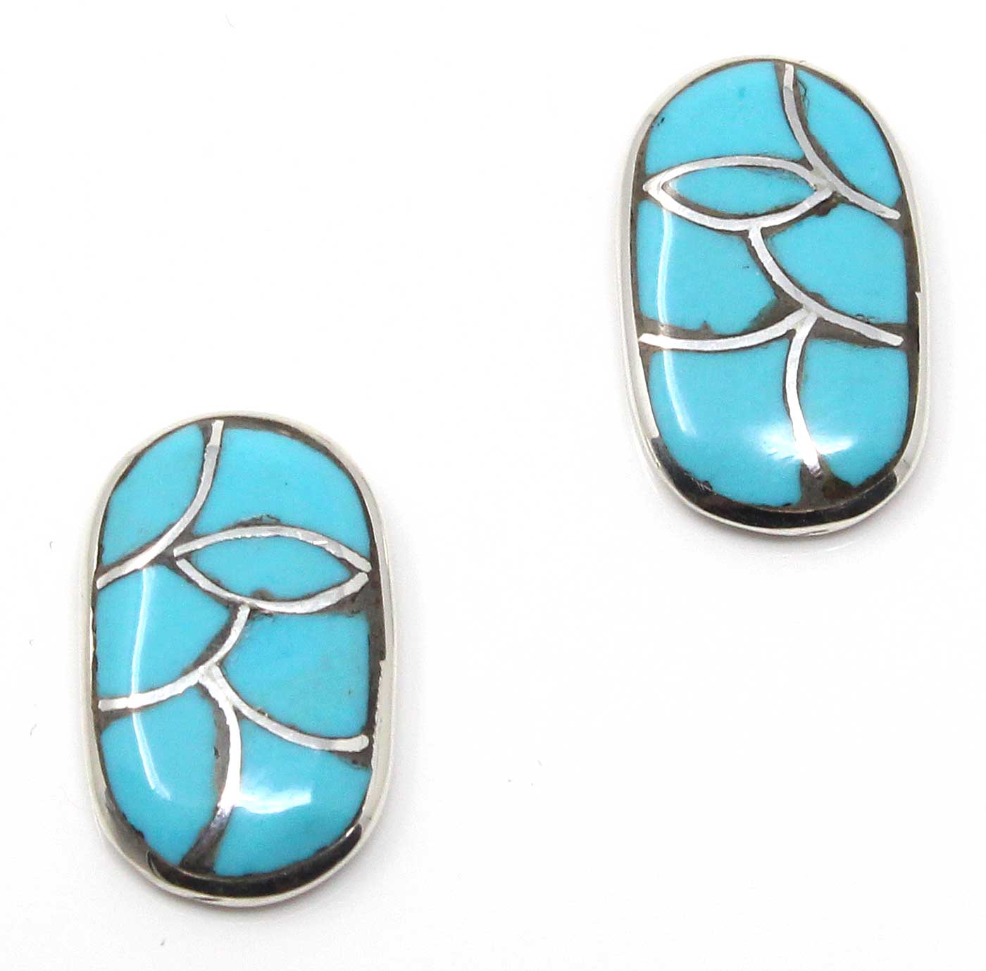Load image into Gallery viewer, Zuni Turquoise Channel Inlay Post Earrings
