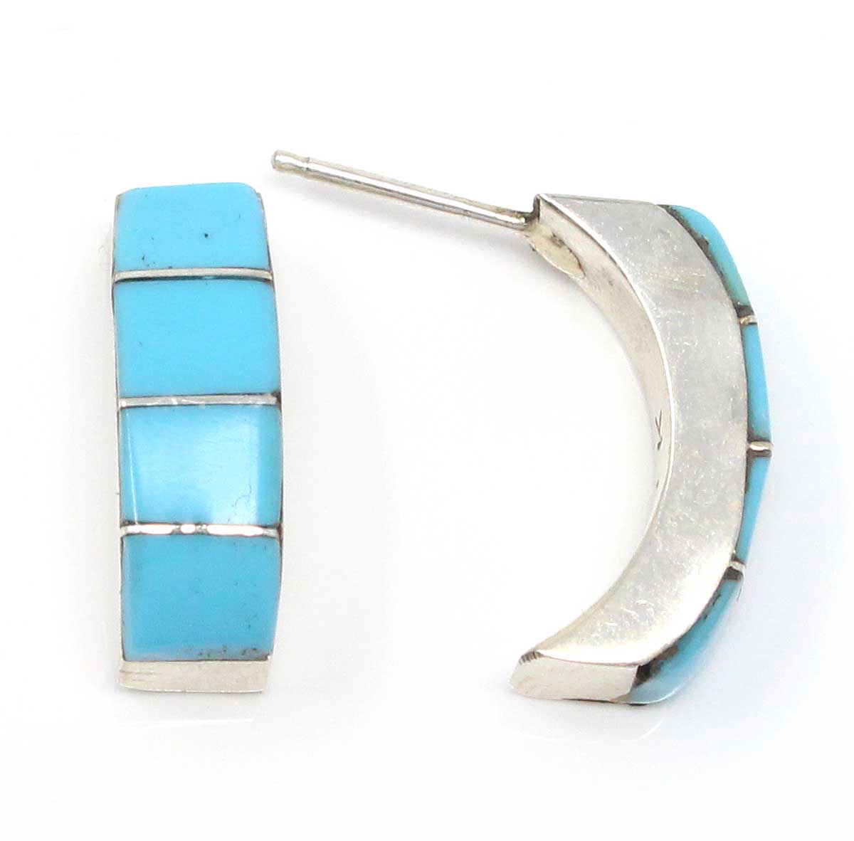 Zuni Turquoise Inlay Hoop Earrings by Kanesta