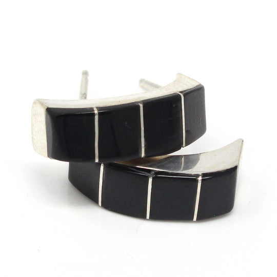 Zuni Jet Inlay Hoop Earrings by Kanesta