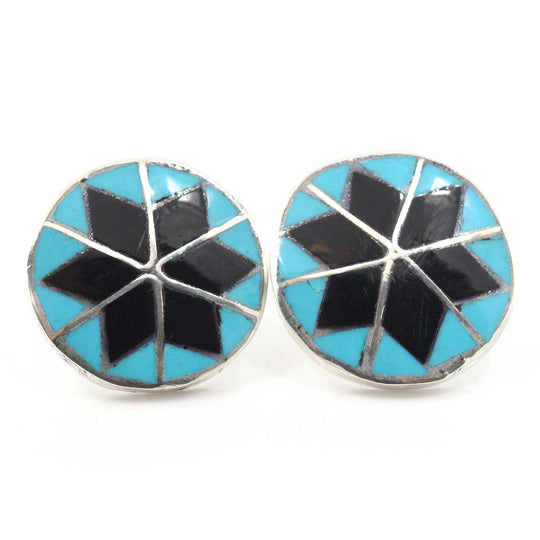 Zuni Turquosie & Jet Stud Earrings by Chavez