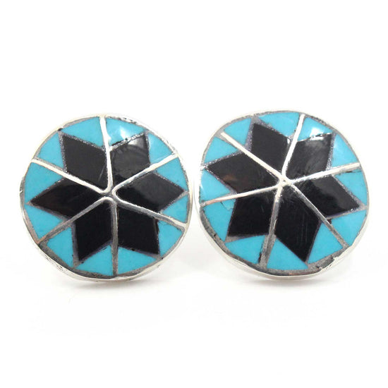 Load image into Gallery viewer, Zuni Turquosie &amp;amp; Jet Stud Earrings by Chavez

