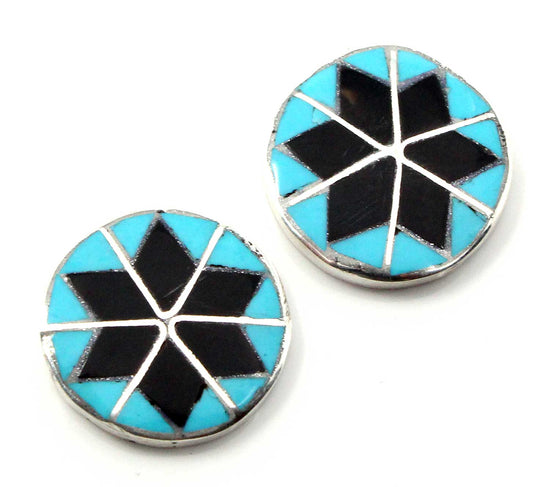 Load image into Gallery viewer, Zuni Turquosie &amp;amp; Jet Stud Earrings by Chavez
