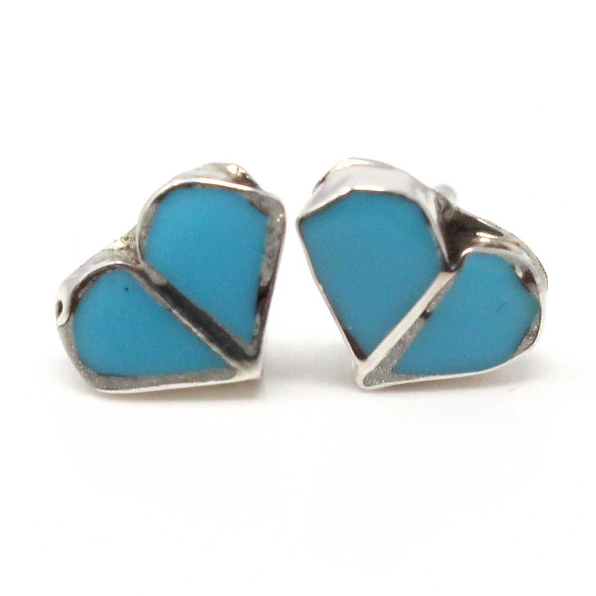 Zuni Block Turquoise Heart Earrings