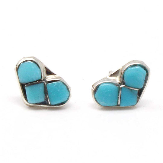 Zuni Block Turquoise Heart Earrings