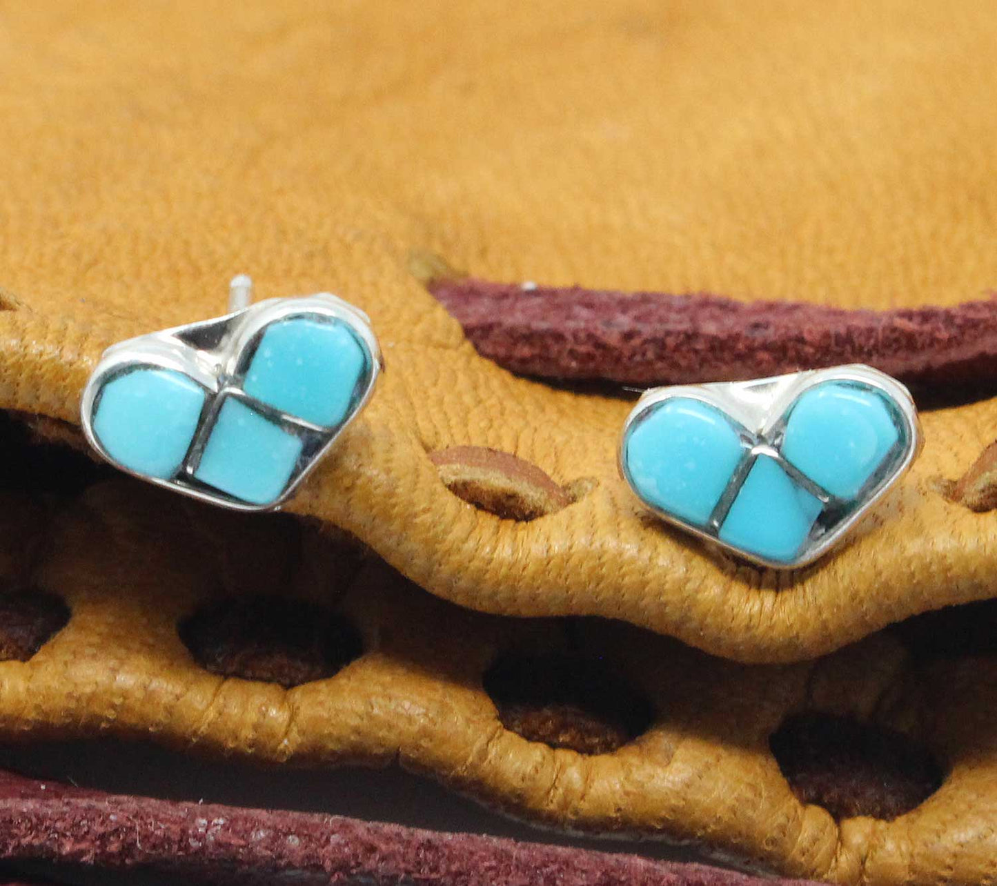 Zuni Block Turquoise Heart Earrings