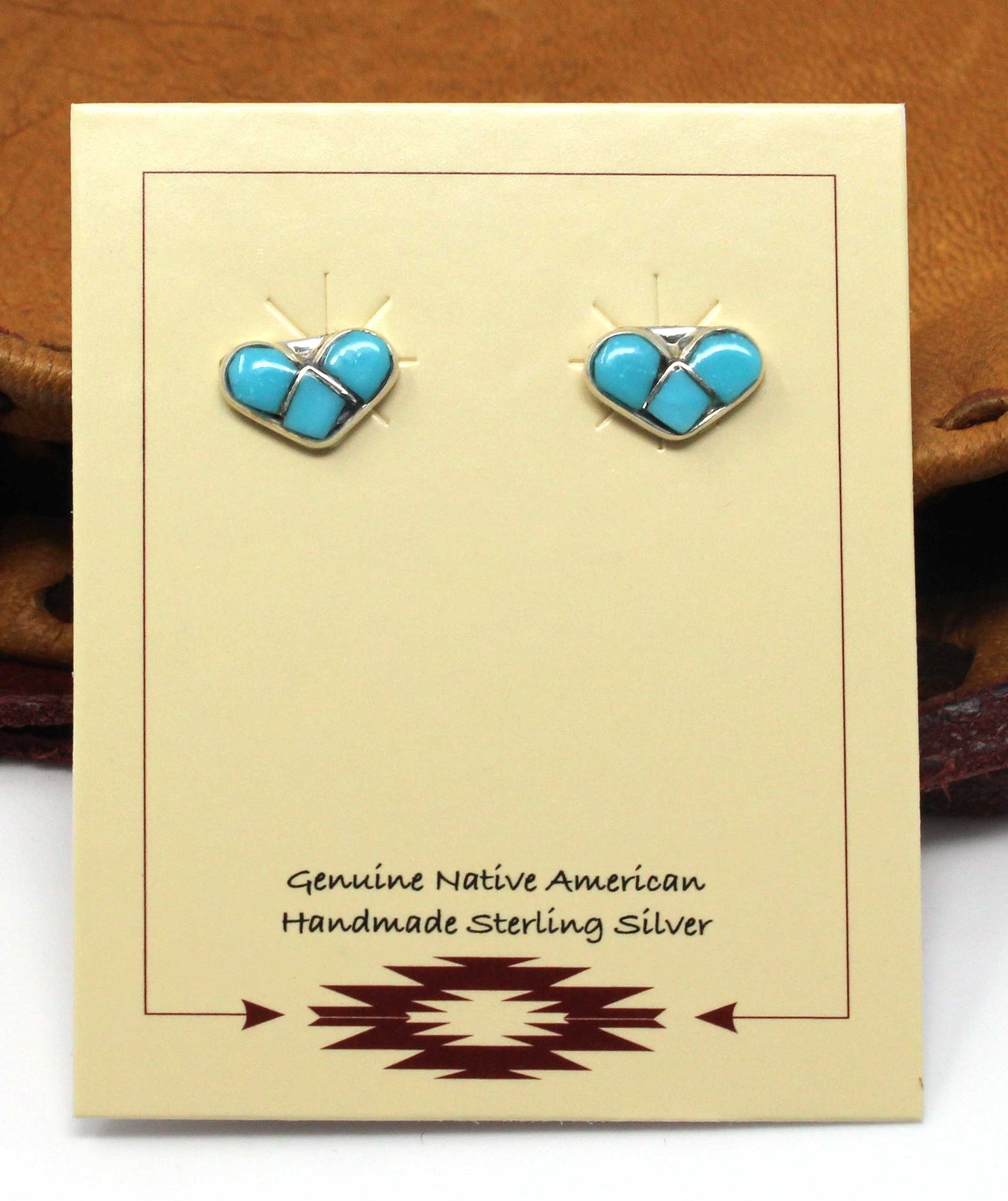 Zuni Block Turquoise Heart Earrings
