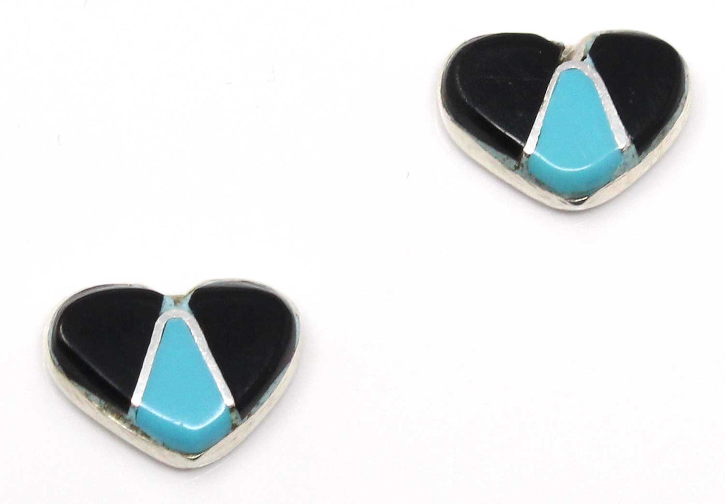 Zuni Imitation Turquoise &Jet Heart Earrings By Bowannie