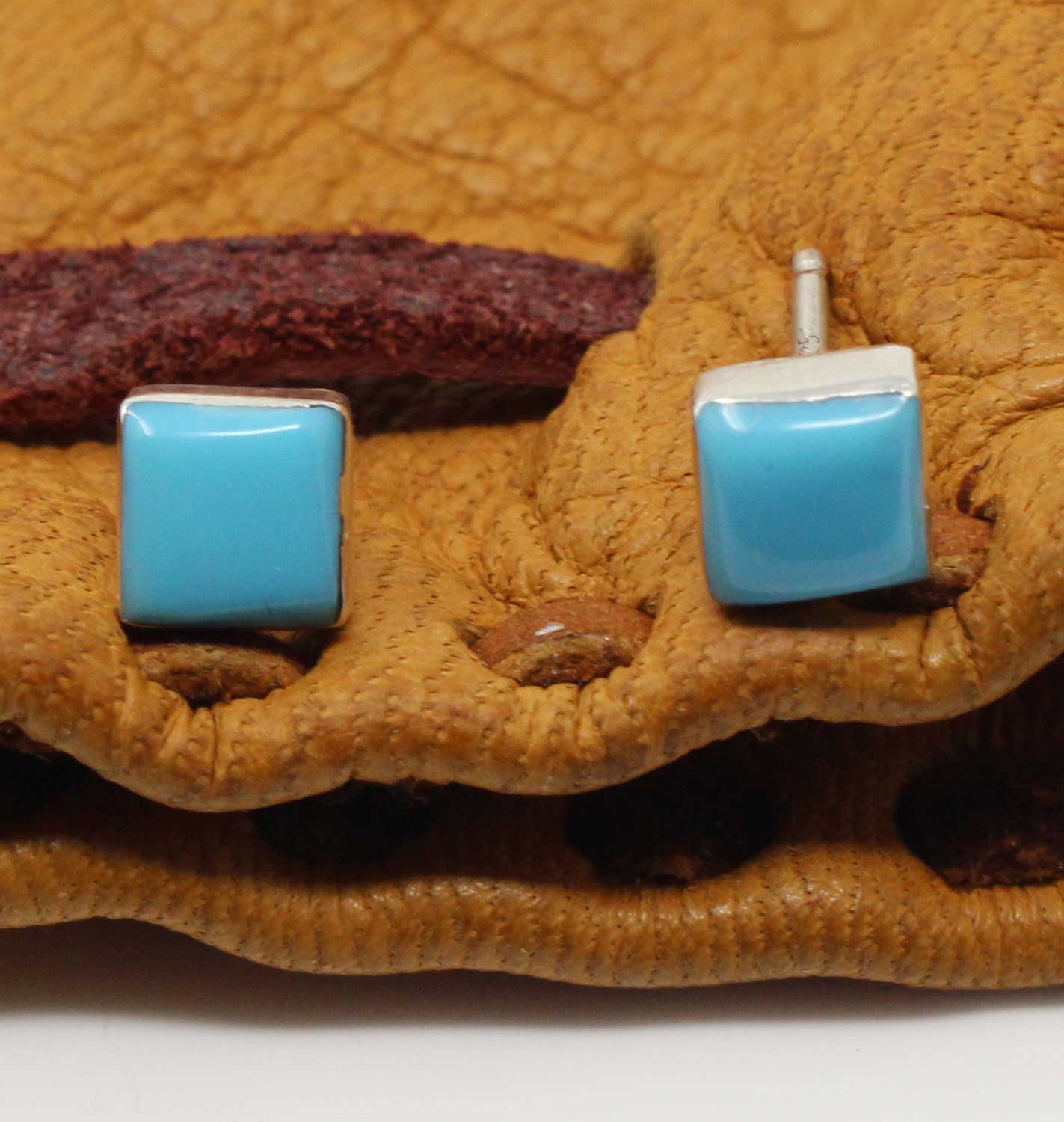 Load image into Gallery viewer, Zuni Sterling Silver &amp;amp; Block Turquoise Earrings
