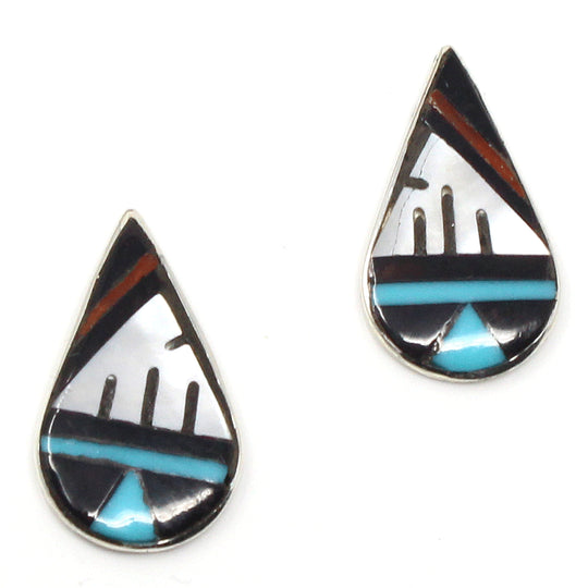 Zuni Multi Color Inlay Stud Earrings.