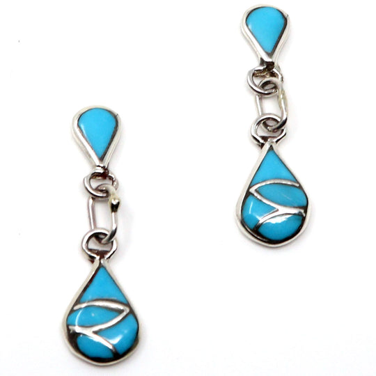 1" Zuni Turquoise Tear Drop Dangle Earrings