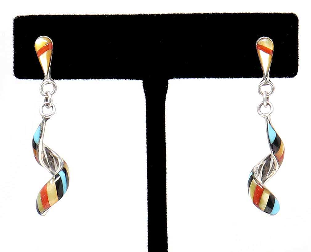 Zuni Multi-Color Silver Spiral Earrings by Edaakie