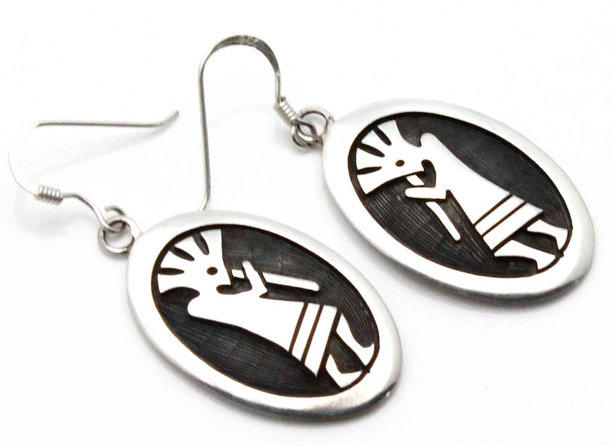 Load image into Gallery viewer, 1 1/4&amp;quot; Hopi Kokopelli Silver Earrings
