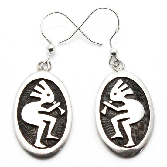 1 1/4" Hopi Kokopelli Silver Overlay Earrings