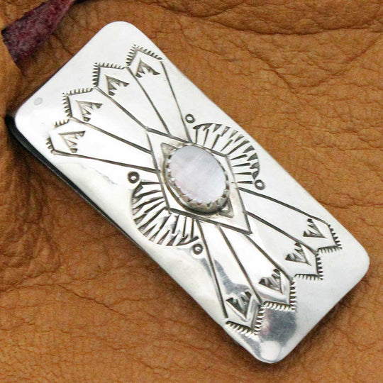 Pink Mussel & Silver Money Clip