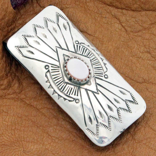 Pink Mussel & Silver Money Clip