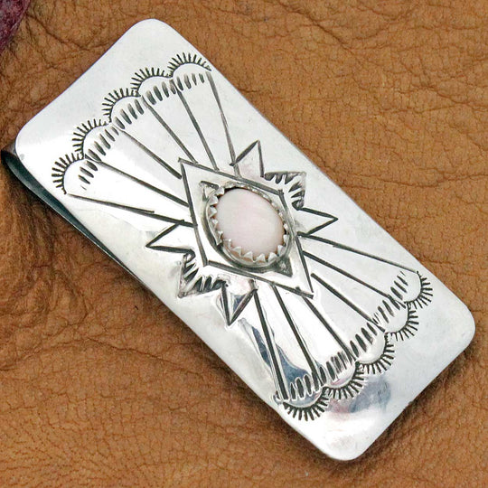 Pink Mussel & Silver Money Clip