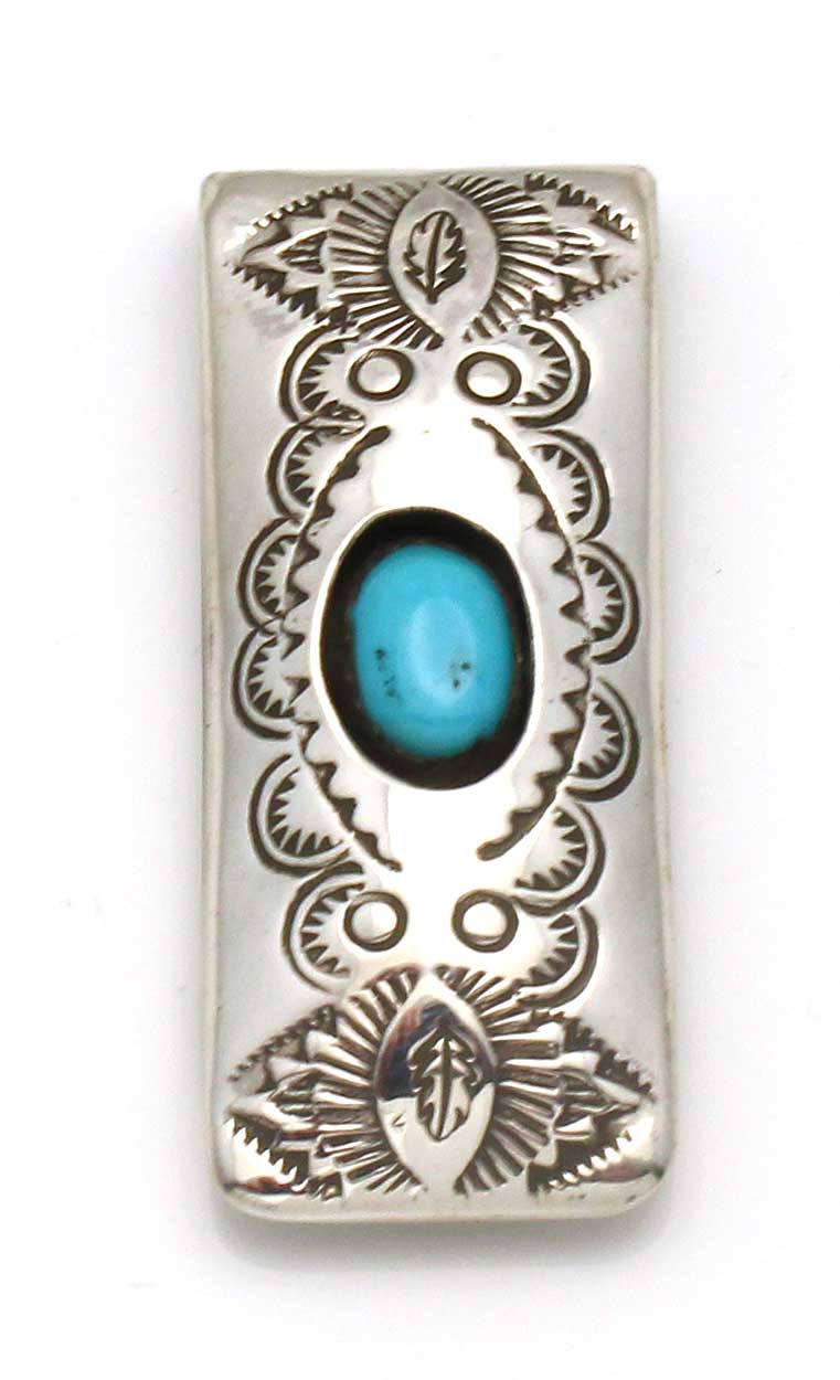 Load image into Gallery viewer, Stamped Turquoise Money Clip by Skeets
