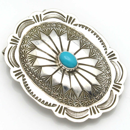 Stamped Silver & Turquoise Oval Money Clip By Blackgoat E