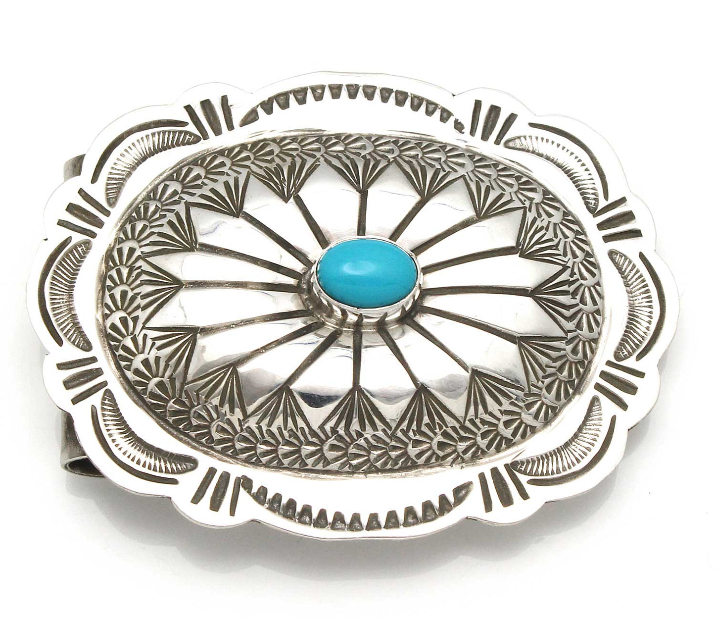 Stamped Silver & Turquoise Oval Money Clip By Blackgoat E