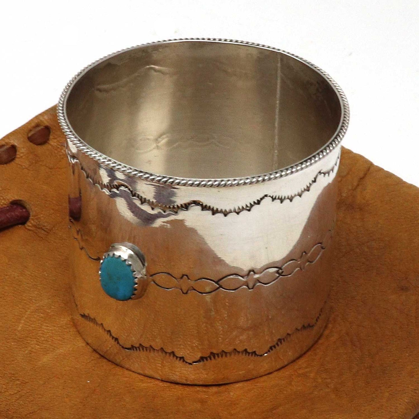 Load image into Gallery viewer, Stamped Silver Cup With Turquoise Setting
