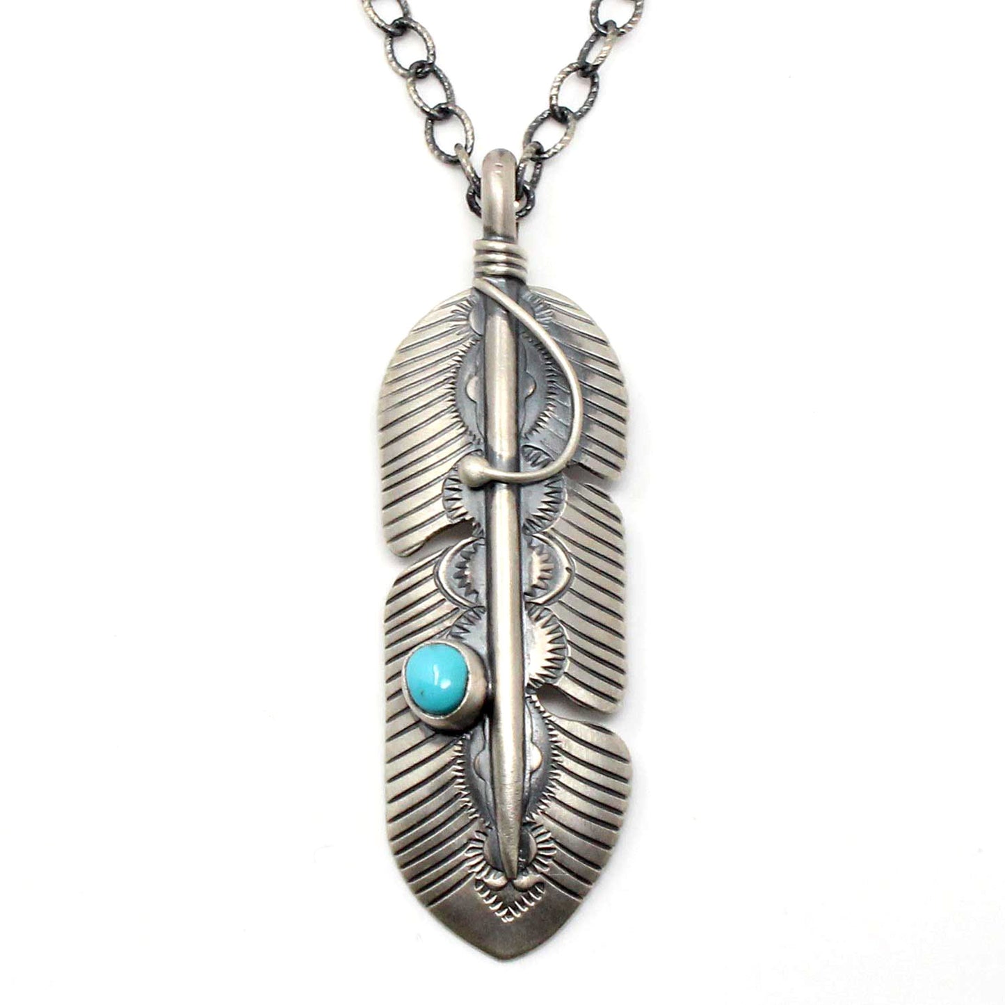 Load image into Gallery viewer, Hand Stamped Silver Feather Pendant
