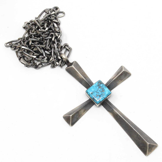 Load image into Gallery viewer, Silver &amp;amp; Turquoise Cross Pendant by Betsui

