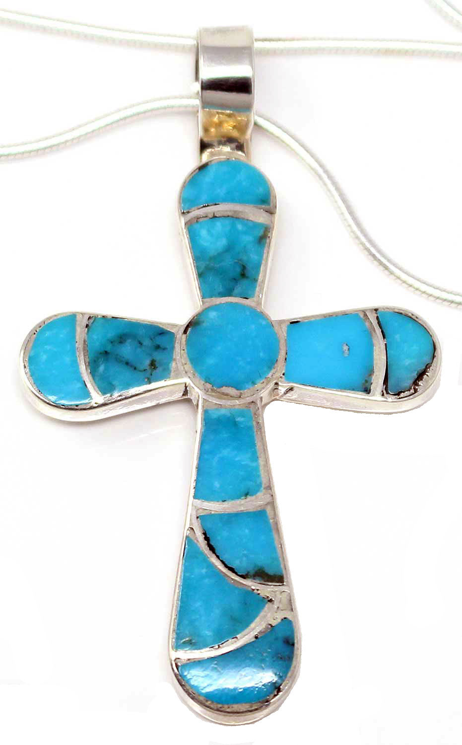 Channel Inlay Turquoise Cross Pendant by Johnson