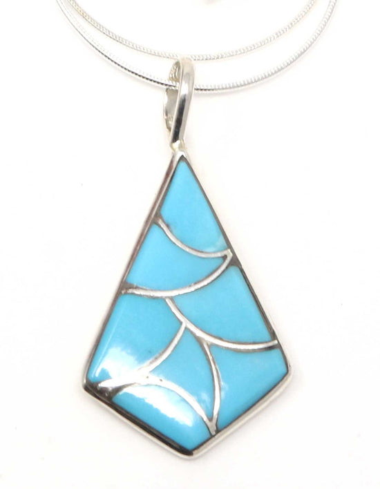 Turquoise Inlay Trapezoid Pendant With Chain